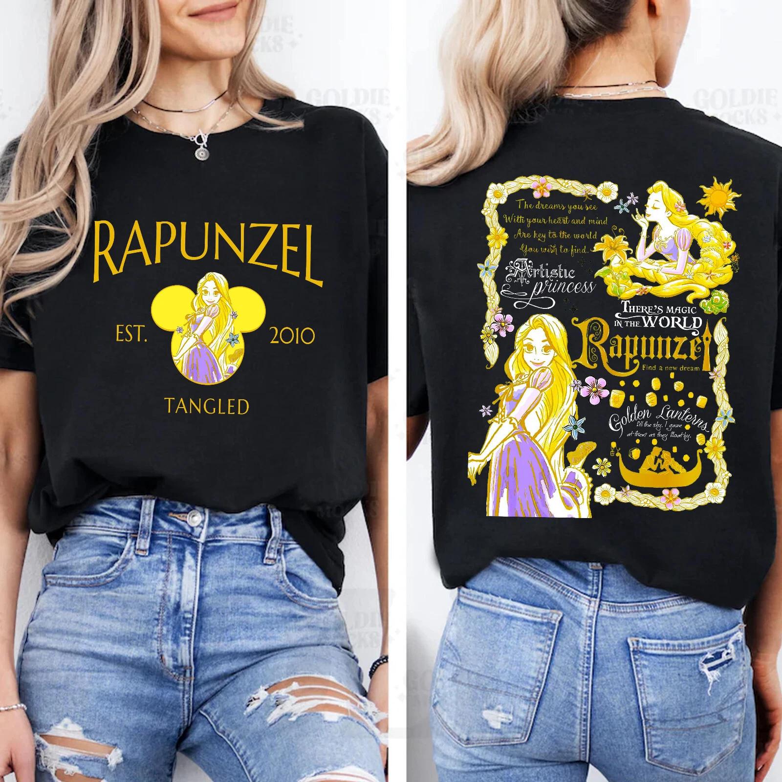 

2-side Disney Retro Tangled Rapunzel Princess Unisex Adul100% Cotton T-shirt Mens Tees Top Kid Tee 660367 3XL