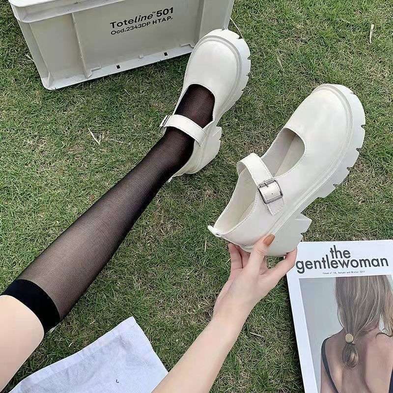 Round head small leather shoes women's British style small fragrant style Japanese jk uniform black platform one-word buckle Mary Jane shoes singl