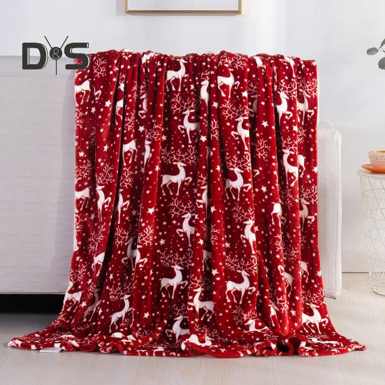 Winter Christmas Blanket Snowflake Elk Printed Thickened Plush Machine Washable Office Nap Dormitory Home Bed Sofa Travel Cozy Warm Blanket