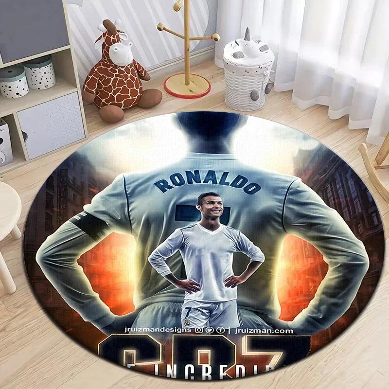 Football Star Design Round Carpet - Non-Slip Flannel Rug for Living Room, Camping, Picnic, Yoga, Bedroom, and Area