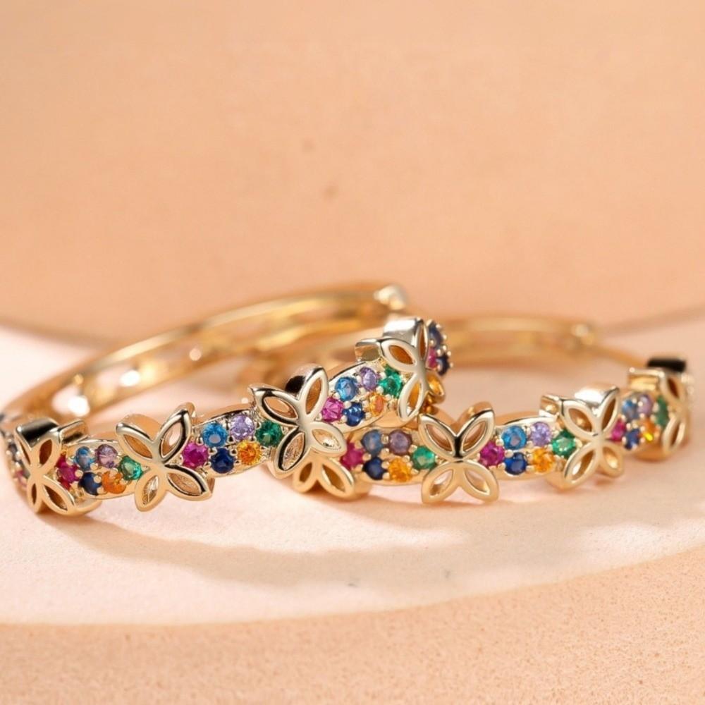 Copper Zircon Stone Earrings Crystal Retro Ear Drop Classic Wreath Hoop Earrings  Daily