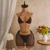 Women American Retro Mesh Sequined Three Piece Bikini Swimsuit