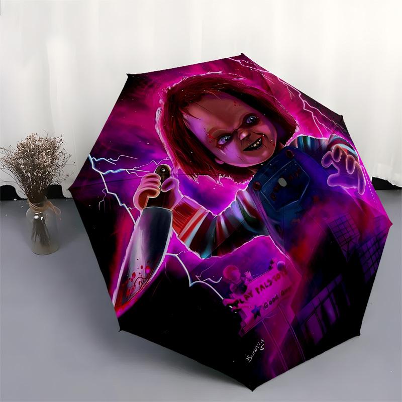 1pc Chucky Horror Doll with Knife Umbrella with Plastic Handle,Suitable for All Seasons Home Travel Outdoor UmbrellaFP016