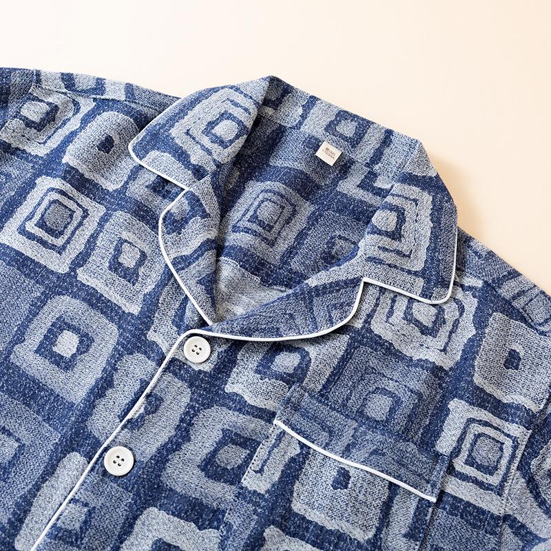 2026 New Summer Men's Pajama Set 100% Cotton Thin Jacquard Exquisite Short Sleeve Shorts Two Piece Set Loose Large Home Clothes