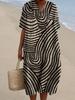 V-Neck Leaf Print Dress - Elegant European & American Style