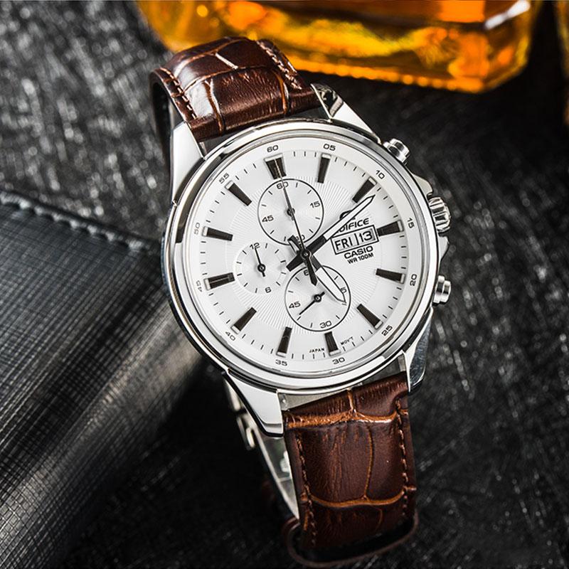 Casio EDIFICE Vertical Three-eye Artificial Sapphire Mirror Waterproof Business Quartz Movement Leather Strap Japanese and Korean EFB-509L-7AVUPR
