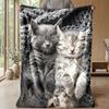 Sleeping Kitten Under Stars Theme blanket Lightweight Warm Flannel Blanket Decorative Throw Blanket for Home Decoration