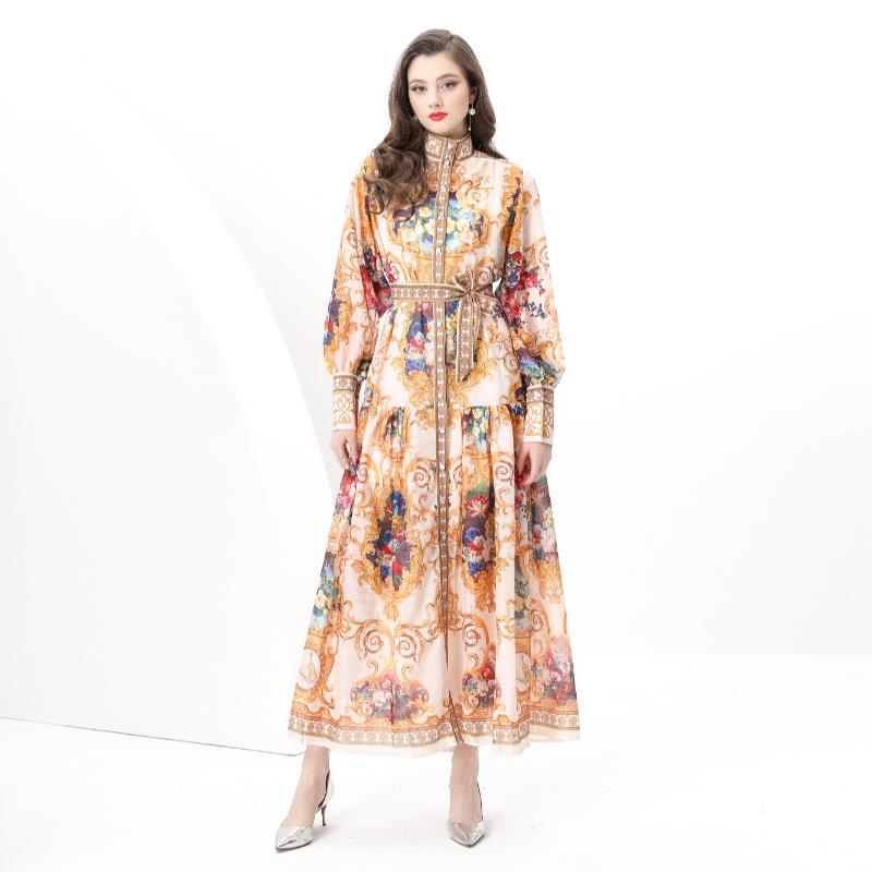 Wiosenne i letnie sukienki damskie w dużych rozmiarach, vintage, pałacowe, z nadrukiem, na wybiegu, długie, maxi, oversize, luźne, na wakacje, na plażę, sznurowane