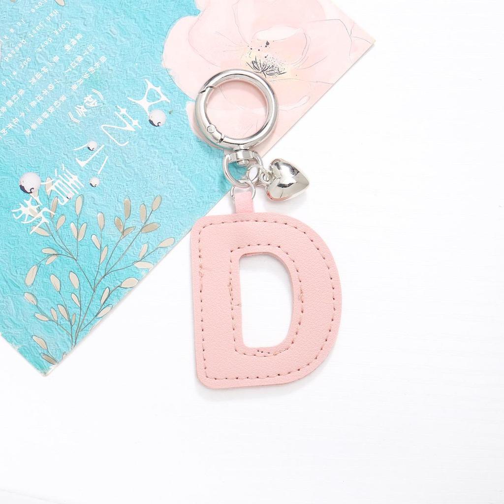 Colorful PU Leather Keychain with Peach Heart and 26 English Letter Charms