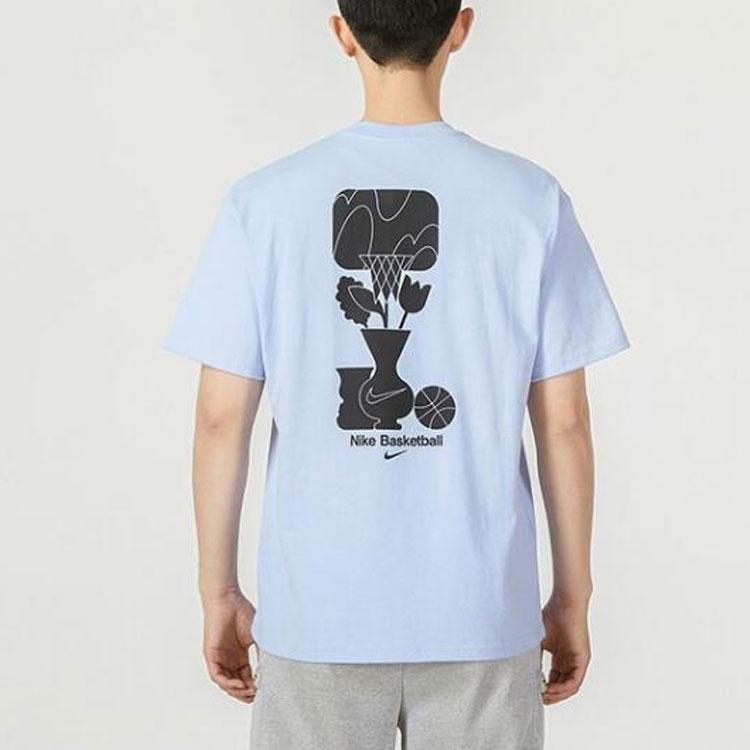 Nike Loose Patterned Letter Print Round Neck Casual T-Shirt Men Tops Light-Sea-Blue DQ1906-548