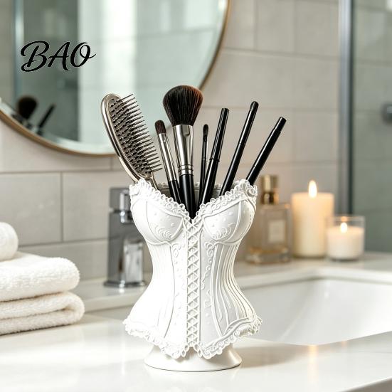 Decorative Storage Bin Gothic Corset Pen Holder, 3D Printed Vintage Dark Makeup Brush Aesthetic Decor Desk Organizer for Office Vanity, Halloween