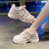 Fashion White Split Leather Women Chunky Sneakers White Shoes Lace Up Tenis Feminino  De Mujer Platform Women Casual Shoe