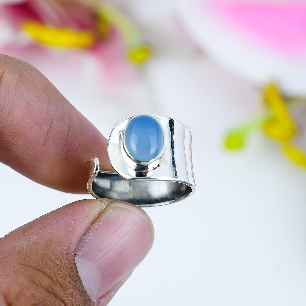 Natural Chalcedony Gemstone 925 Solid Sterling Silver Jewelry Ring Size 9 C9i20