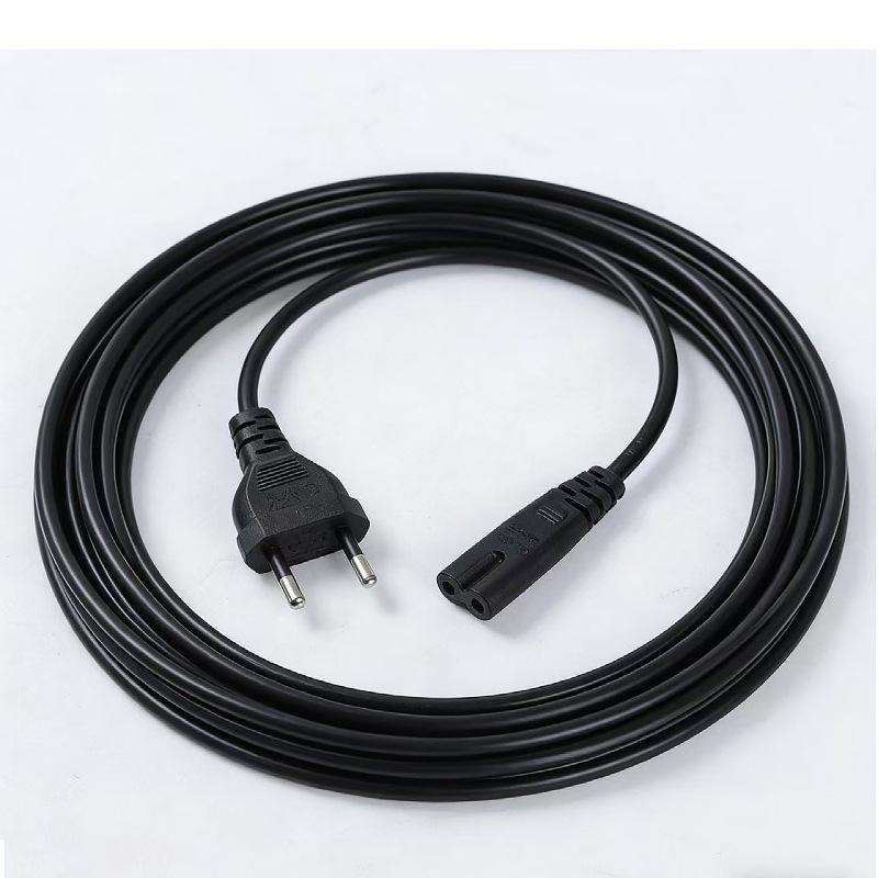 Euro Two-Pin Figure-Eight Power Cord, 2-Core, 0.75mm², AC Plug.