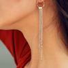 Women Luxury Fashion Glitter Crystal Long Tassel Earrings for Party Weeding