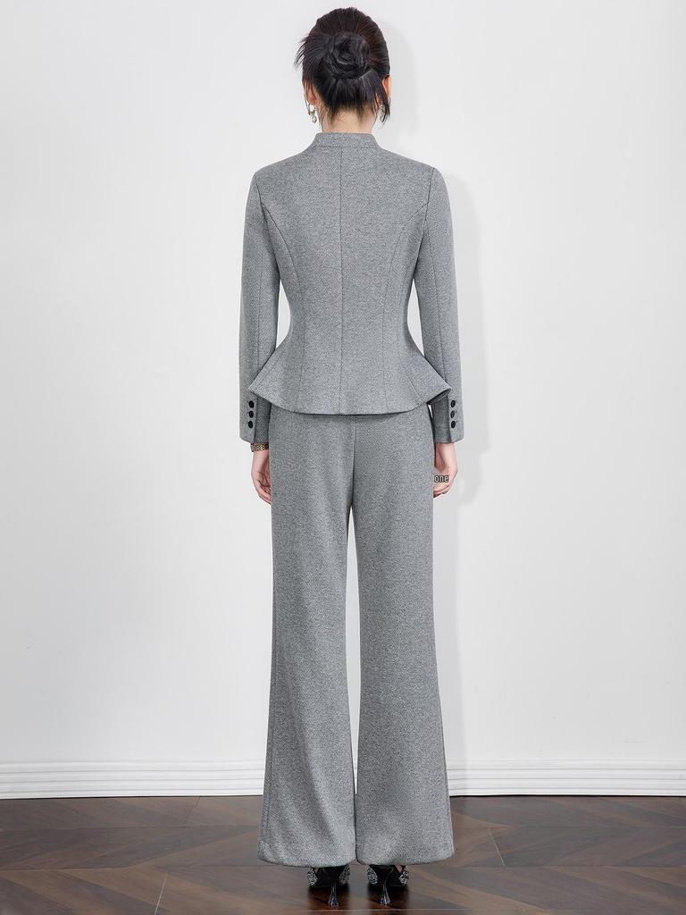 Nanyou Woolen Women's Waist-Cinched Blazer & Flared Pants Set - Goddess Style