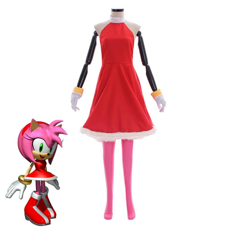 Amy Rose Cosplay Costume Rosy The Rascal Cosplay Red Dress Suit Women Game Cosplay Outfit Halloween Party Role Play Dress