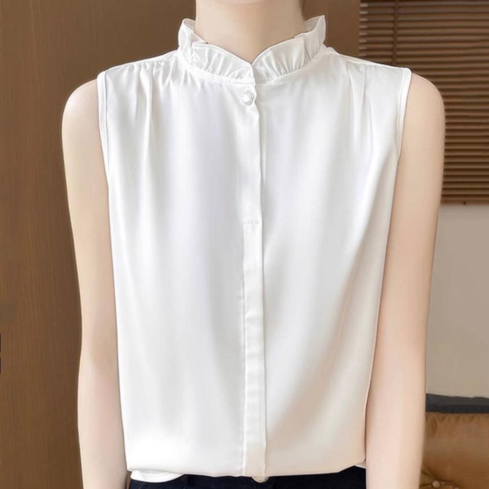 Ruffles Sleeveless Blouse Thin T Shirt Women Sweet Shirts Crop Tops  Summer