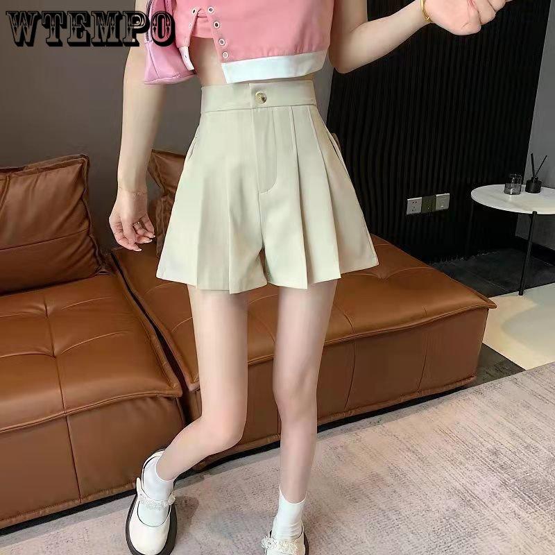WTEMPO Sommer Damen Plissee Anzugshorts Hohe Taille Mode Lockere Shorts Weitbeinshorts Freizeithorts Anzugshorts