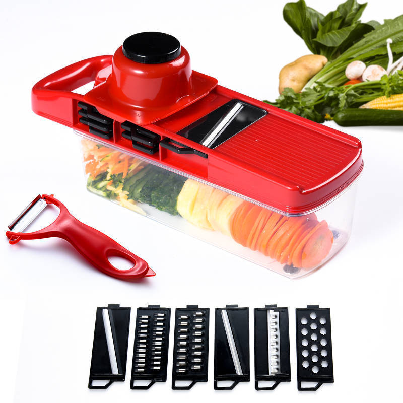 Multifunctional Kitchen Vegetable Slicer with Container Adjustable Blades for Shredding Slicing and Julienne Cutting Potato Carrot Onion Grater