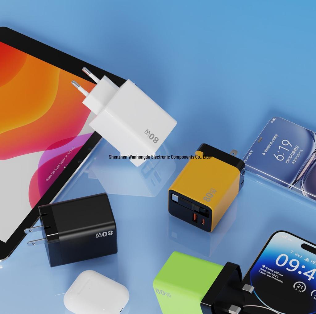 Dual-Port GaN Fast Charger with Retractable Cable for Apple, Huawei, Xiaomi