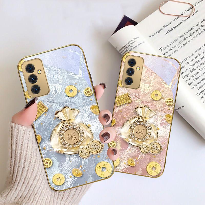 Sac Chanceux de Bénédictions Pour Samsung Galaxy S 21 S22 S23 Plus S24 Ultra S20 FE 25Ultra S21+ S9+ 22Plus Coque de téléphone en verre doré