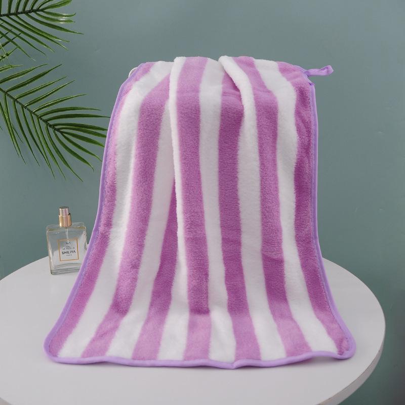 Coral Fleece Wide Stripe Bath Towel - Soft, Absorbent, and Comfortable for Home Use