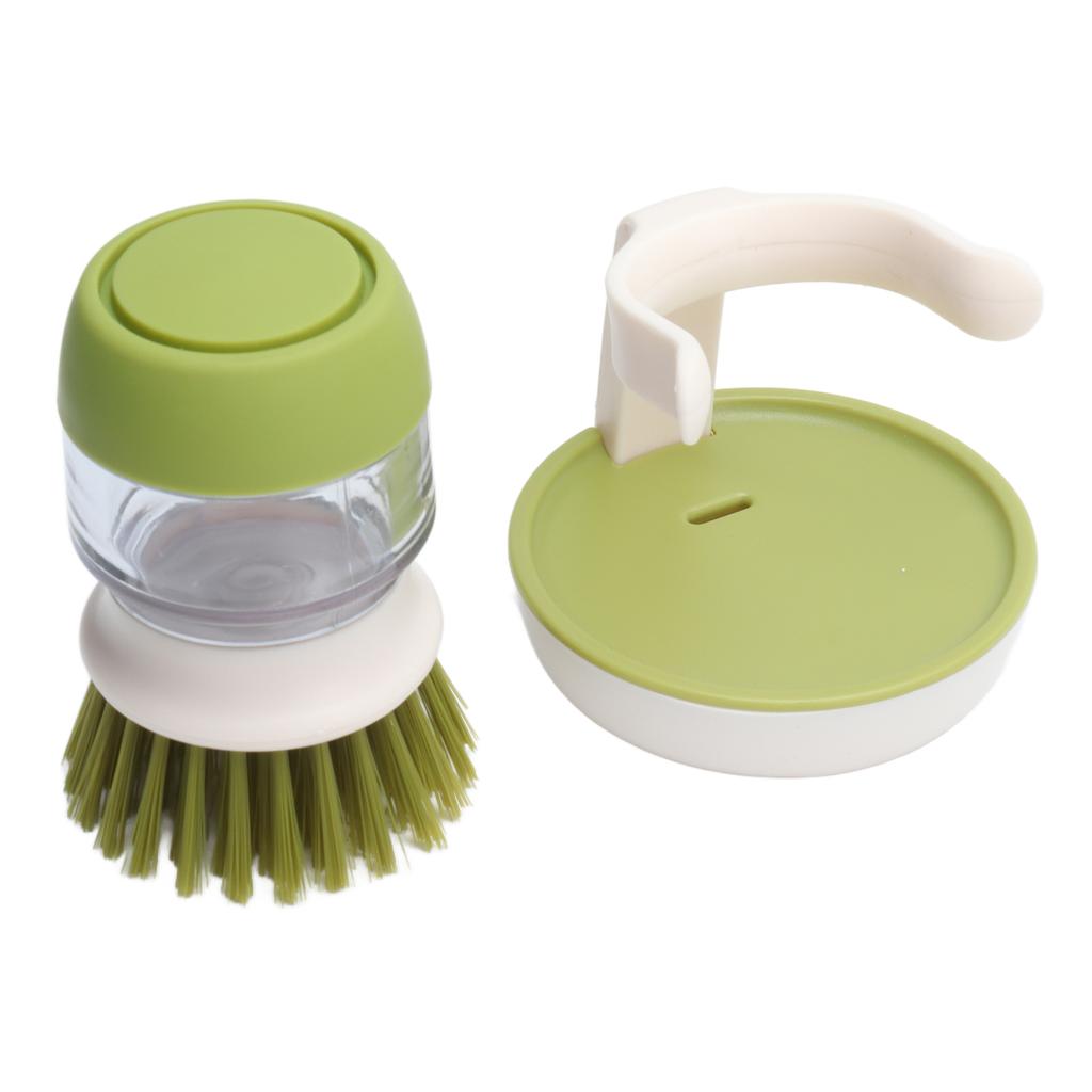 Soap Dispensing Palm Brush Hand Held Soap Dispensing Palm Brush Storage Set for Dishes Pots Pans Kitchen Sink Cleaning