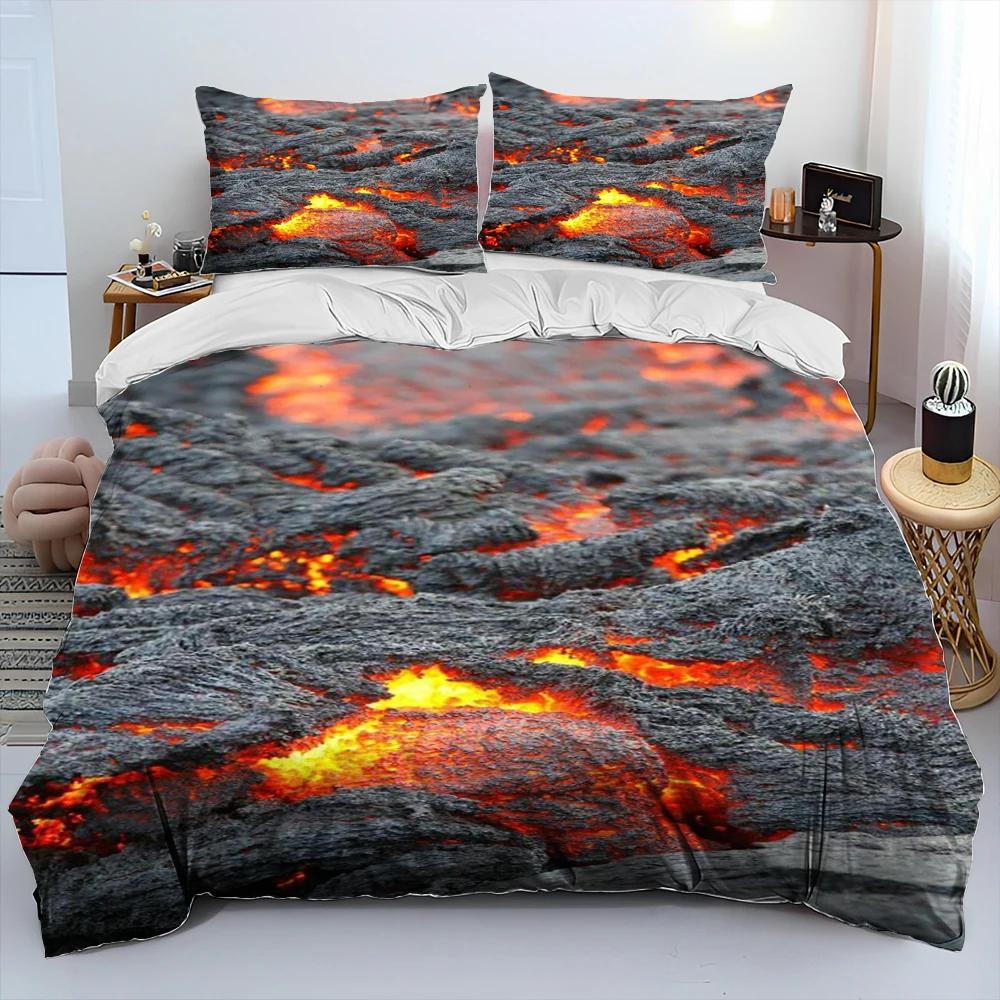 3D Volcano Lava Magma Comforter Bedding Set,Duvet Cover Bed Set Quilt Cover Pillowcase,King Queen Size Bedding Set Adult Child