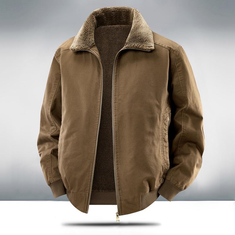 Men's Winter Plus Velvet Warm Cotton Workwear Jacket with Lapel for Cold Protection