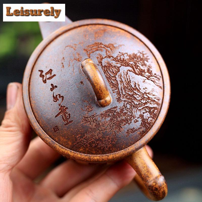 250ml Yixing Purple Clay Teapots Handmade Lotus Pot Raw Ore Hyperthermy Section Mud Kettle With Strainer Zisha Teaset Craft Gift