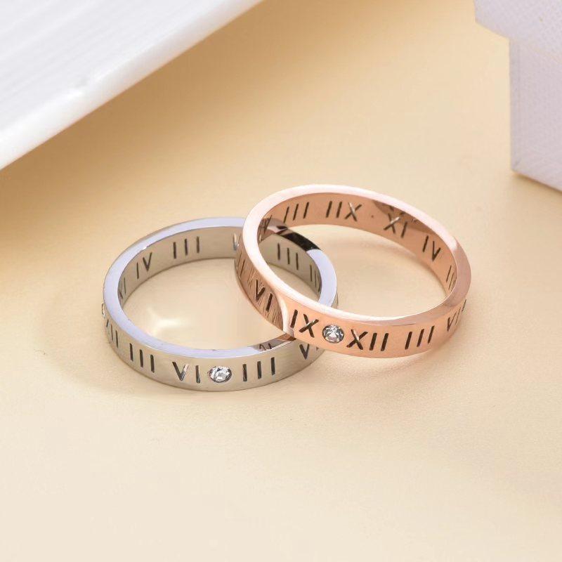 Titanium Steel Roman Numerals Diamond-encrusted Ring Non-fading Personalized Ring Men's and Women's Rings Couple's Rings
