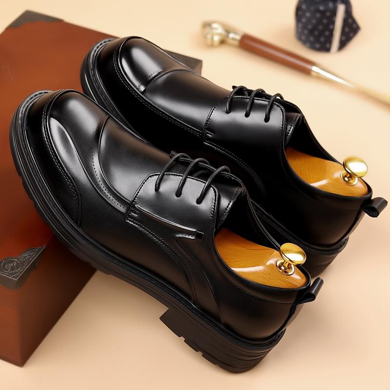 Spring and autumn trend men's business casual leather shoes lace-up big head formal men's leather shoes