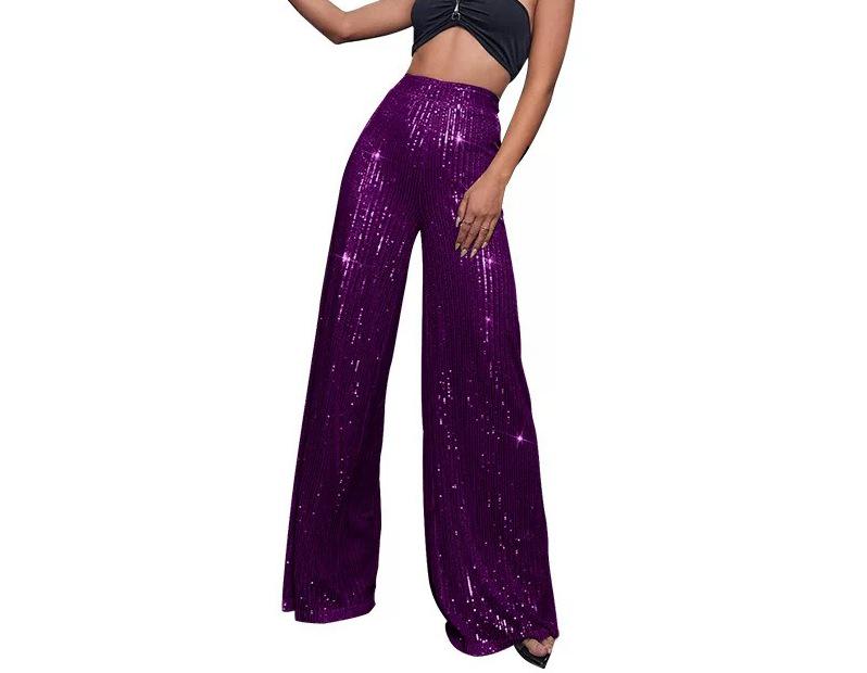 Pantaloni da Donna a Gamba Larga Lunghi Fino ai Piedi con Perle e Paillettes alla Moda 2025