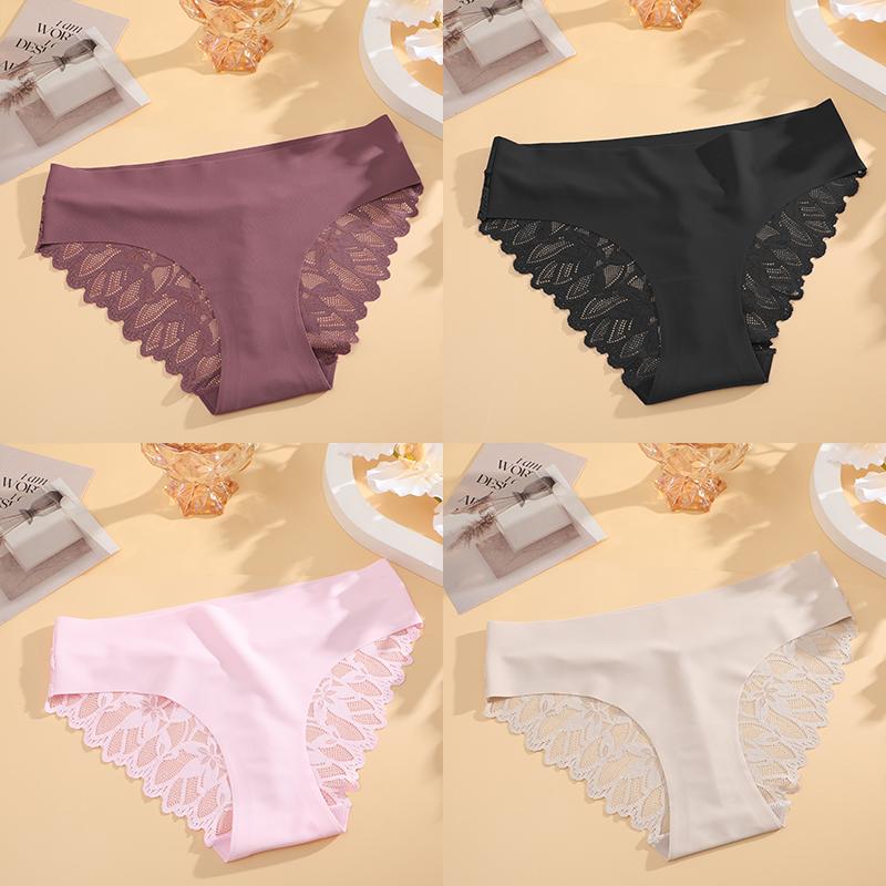 4Pcs Women Lace Floral Underwear Seamless Stretch Panties Sexy Hollow Out Low-Waist Briefs Women Lace Comfort Lingerie