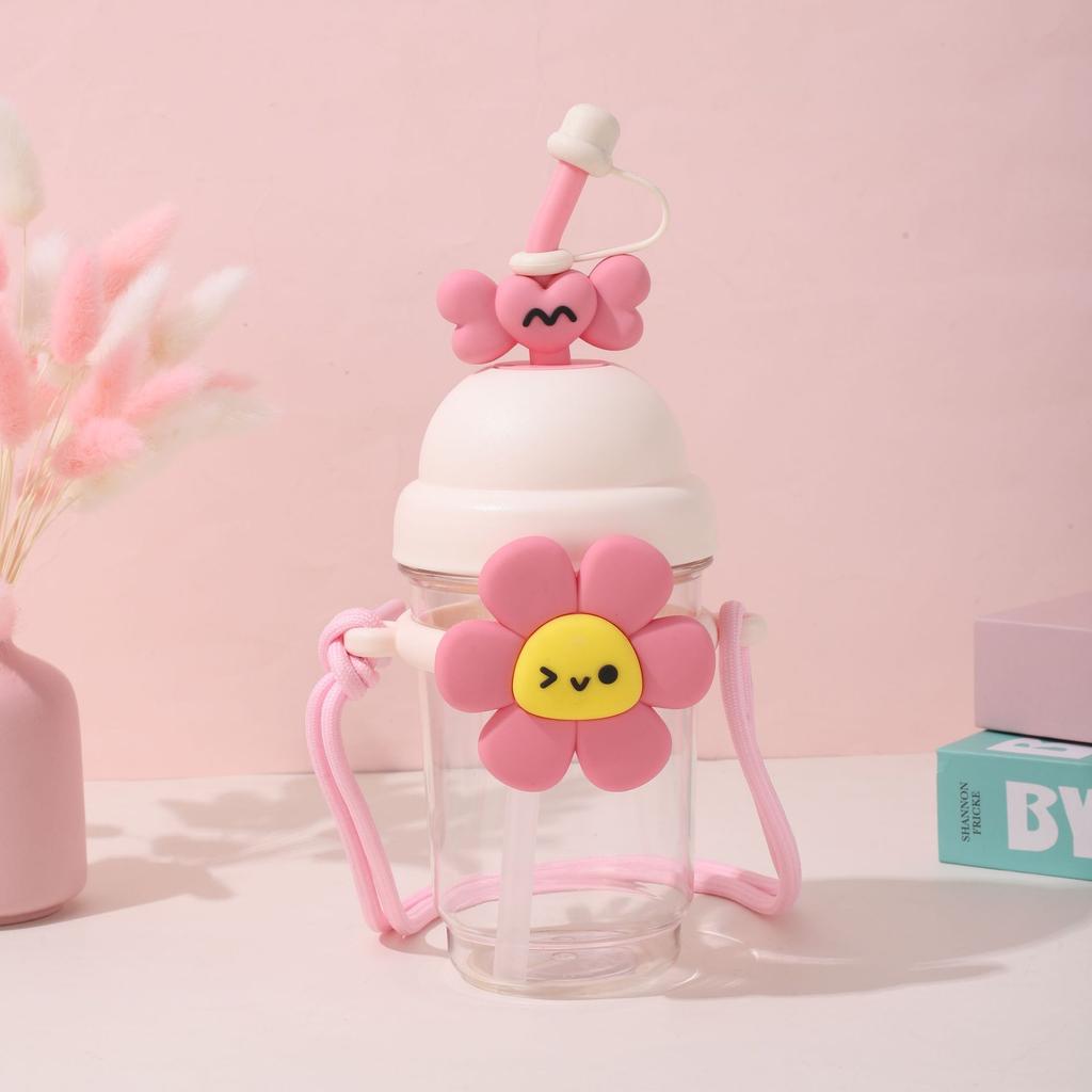 Portable Straw Water Bottle Cute Straw Cup Ice Tumbler for Women Girls Large Capacity Plastic Cup Ins Style Milk Tea Coffee Mug
