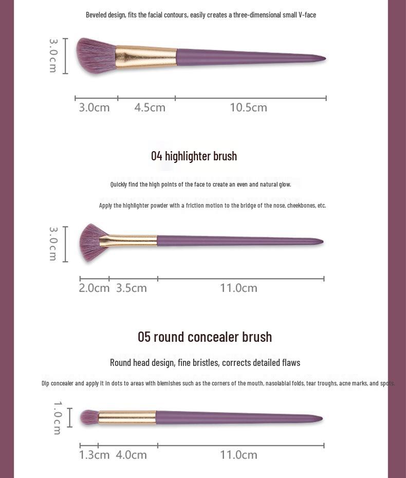 Purple Sweet Potato 9-Piece Makeup Brush Set - Synthetic Fibers for Eyeshadow, Foundation & Powder