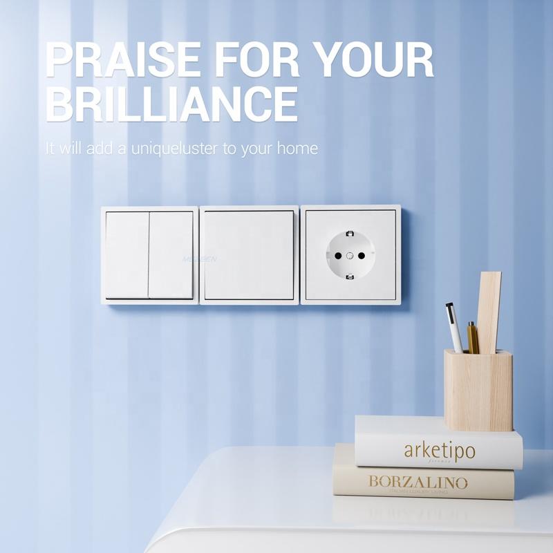 Double Click Button Wall Switch EU Thin Panel 250V 10A 2 Gang 1 Way 2 Way Light Switch