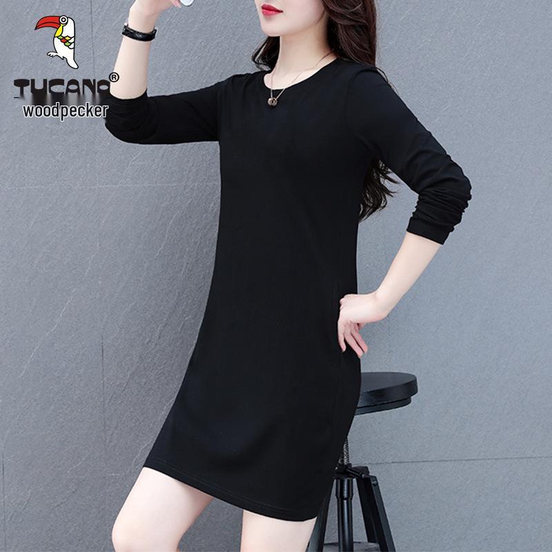 Women's Long-Sleeve Cotton Mid-Length T-Shirt Dress - 2025 Spring/Autumn Casual Versatile Style
