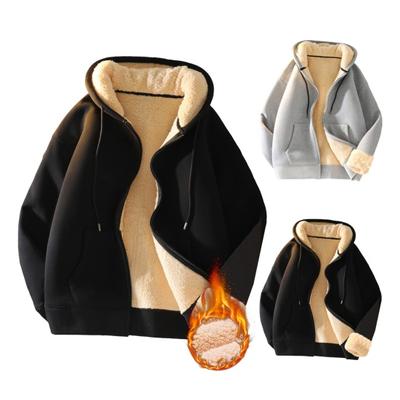 Men Fall Winter Hoodie Thick Fleece Lined Hooded Long Sleeves with Pockets Solid