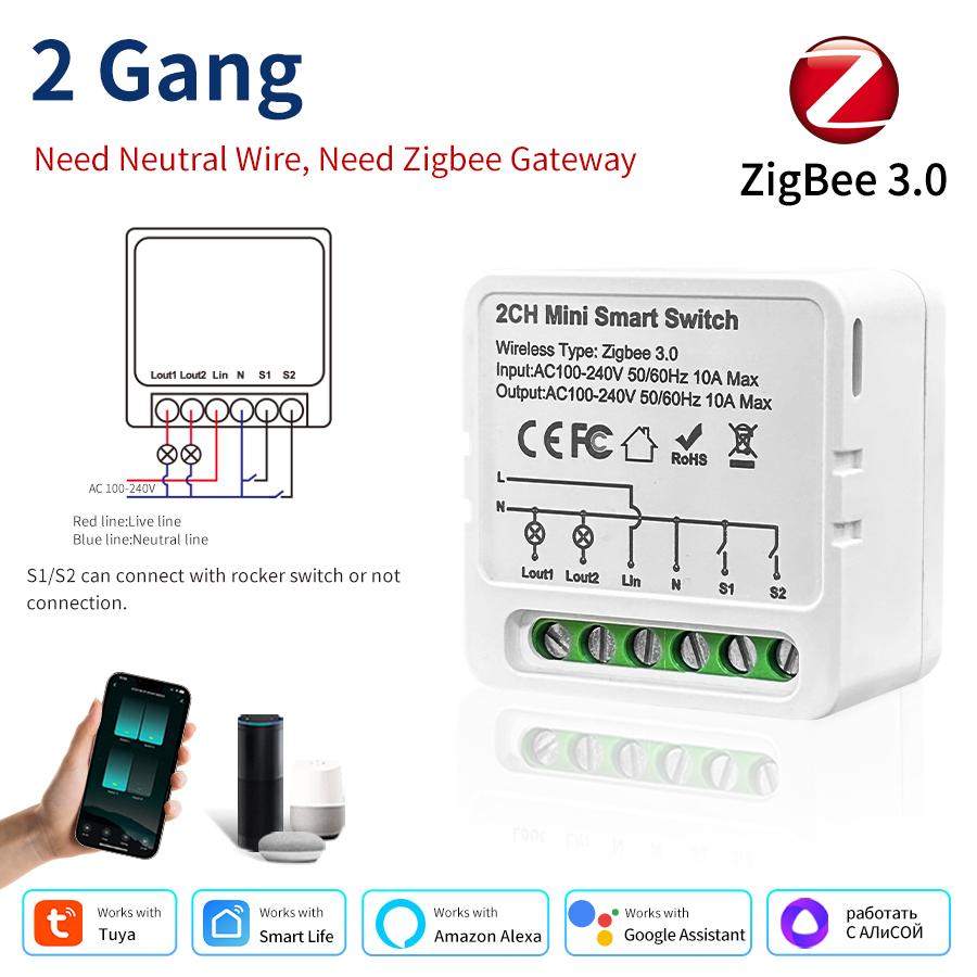 Tuya ZigBee Breaker 433 WiFi Smart Switch 2Way Breaker Relay Module 220V 110V 16A Smart Life Voice Control For Alexa Google Home