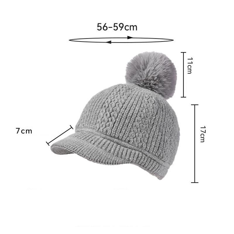 Rabbit Fur Warm Baseball Cap Women's Autumn Winter Velvet Ear Protection Knitted Cap Pullover Wool Cap