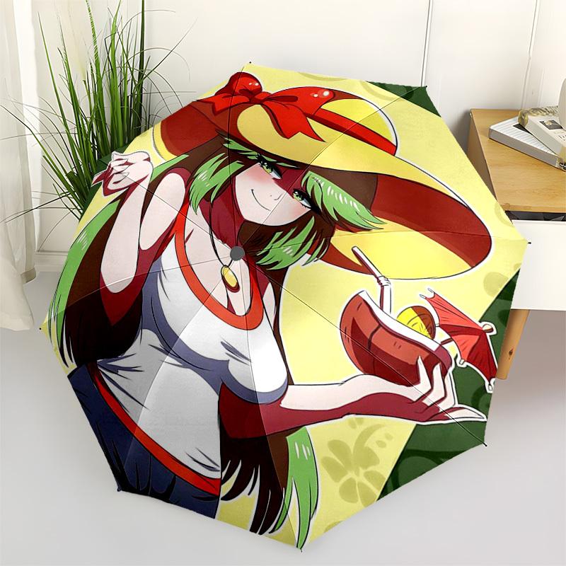 

1pc Tropical-Themed Outdoor Umbrella with Anime Characters, Automatic Opening/Closing, Portable 3-Fold Design, 8-Rib Iron Frame - Perfect Gift fo
