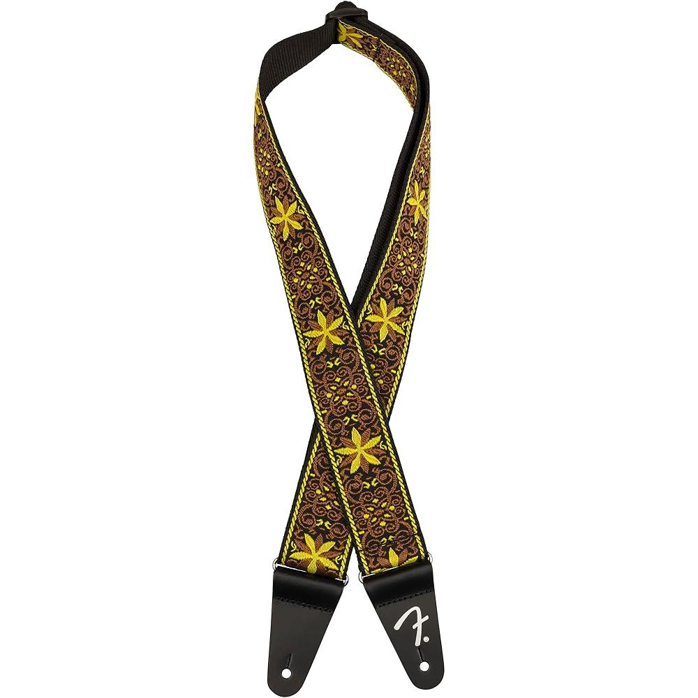 Fender Canadian Musical Instrument Strap Pasadena Woven Strap, Yellow Wallflower, 2"