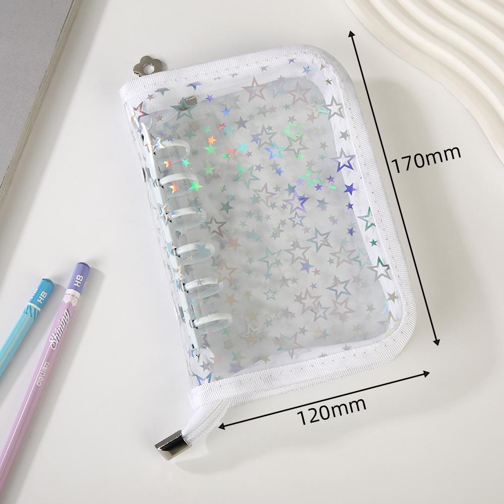 A7 Glitter Laser Star Zipper Binder Photo Card Collection Book Postcard Organizer Diary Notebook School Stationery