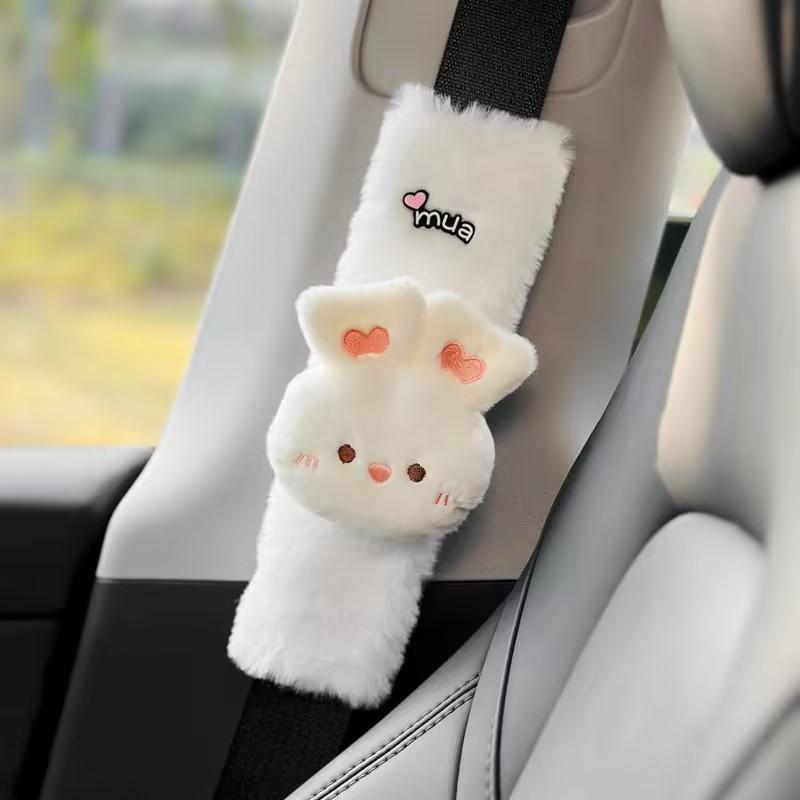 2pcs High Quality Long Plush Car Seat Belt Cover Cute Cartoon Panda Bear Imitation Rabbit Auto Safety Shoulder Pad Decrotion