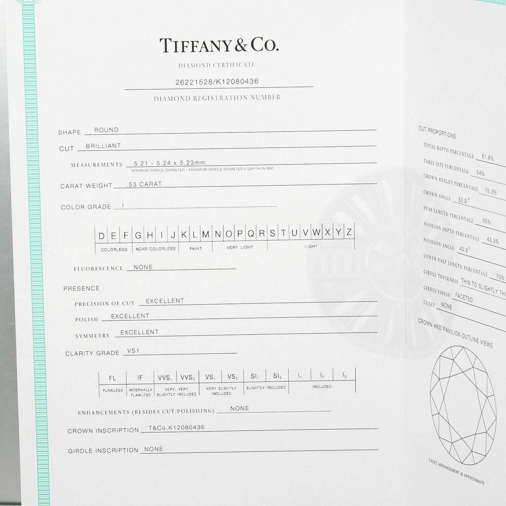 TIFFANY&Co. Solitaire Ring 0.53ct VS1/I/3EX Pt950Platinum/diamond #4.3(US Size) 5.16g Women Used