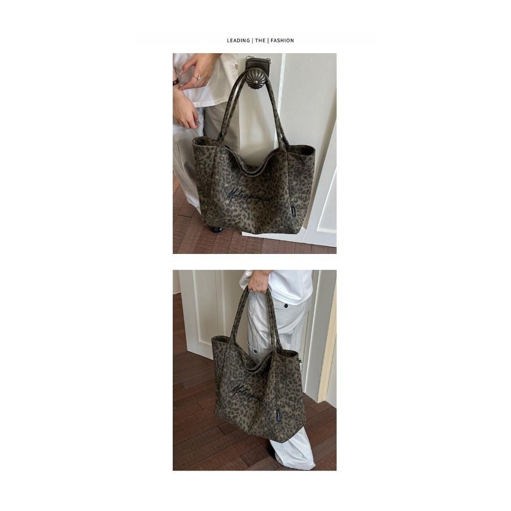 Women Leopard Print Large Capacity Canvas Tote Bag for Daily Casual Use