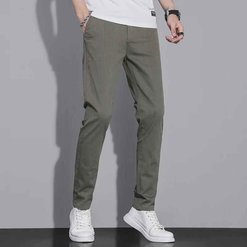 Men's Casual Soft Light Straight Pants - Elastic Waist Slim Fit