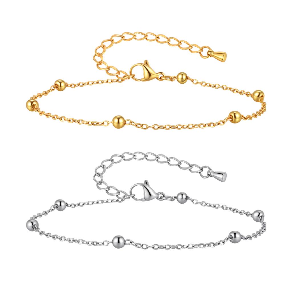 Stainless Steel Beaded Chain Anklet for Women,Summer Vacation Waterproof Anklets,Classic Jewelry Gifts